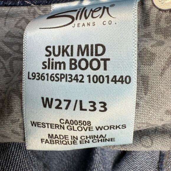 Silver Jeans Women's 27X33 (4) Blue Mid Slim Boot Cut Rivetted Pocket Western - Picture 9 of 15